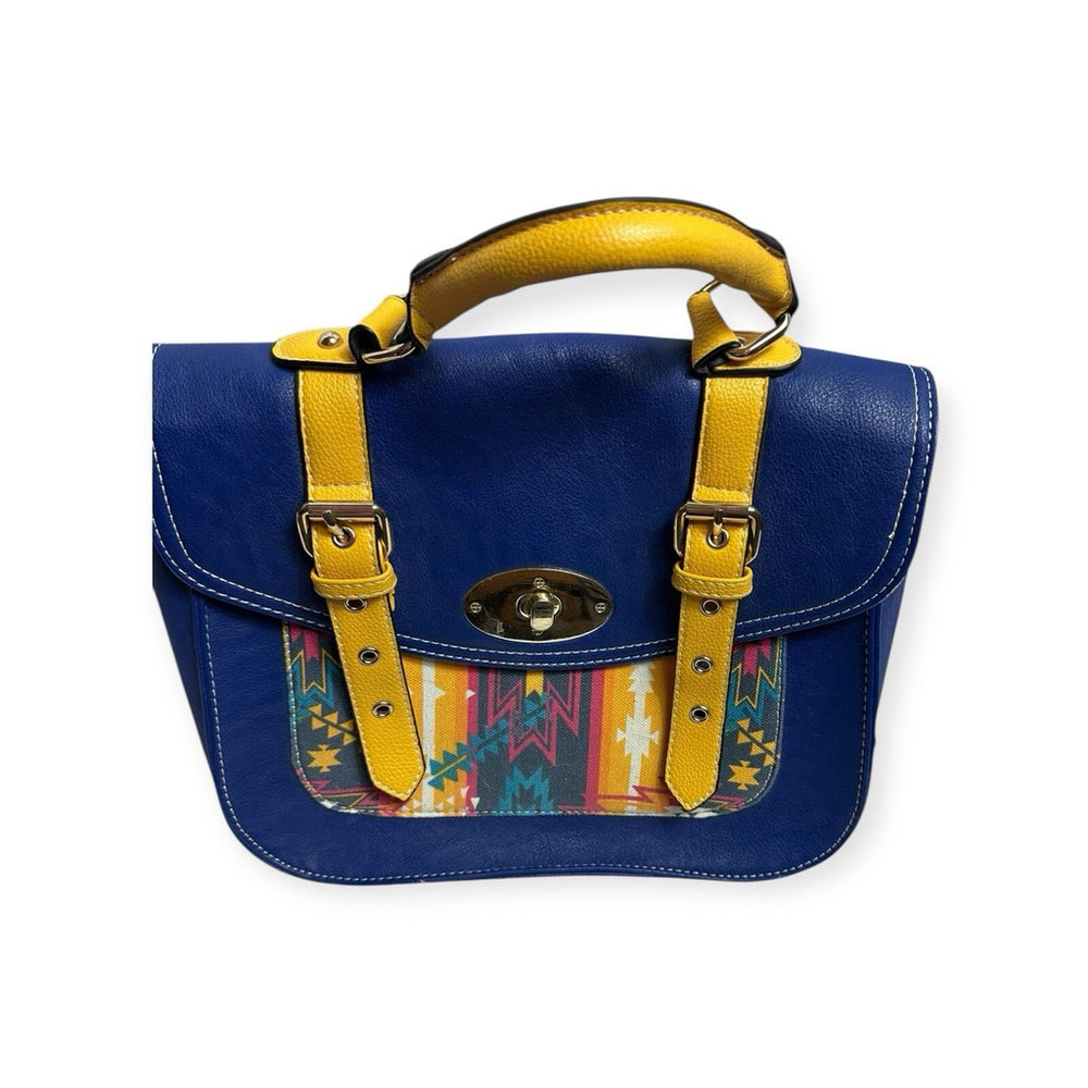 Cirque Du Soleil Blue Bag With Yellow Handle Aztec Print No Shoulder Strap - Picture 1 of 16